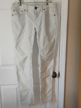 Free People White Contrast Stitch Low Rise Skinny/Straight Corduroy Jeans Sz31